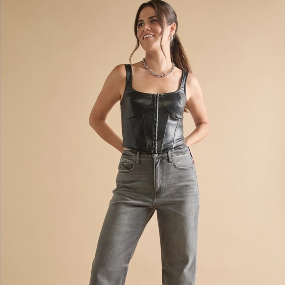 Faux leather corset tank top